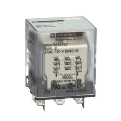 Square D 8501RS43V20 Plug in relay, Type R, miniature, 1 HP at 277 VAC, 15A resistive at 120 VAC, 11 blade, 3PDT, 3 NO, 3 NC, 120 VAC coil  | Blackhawk Supply