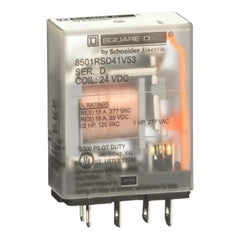 Square D 8501RSD41V53 Plug in relay, Type R, miniature, 1HP at 277VAC, 15A resistive at 120VAC, 5 blade, SPDT, 1NO, 1NC, 24VDC coil  | Blackhawk Supply