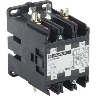 Square D 8910DPA52V14 Definite Purpose Contactor Type DPA, 50A, 2-Poles, 24 VAC 50/60Hz  | Blackhawk Supply