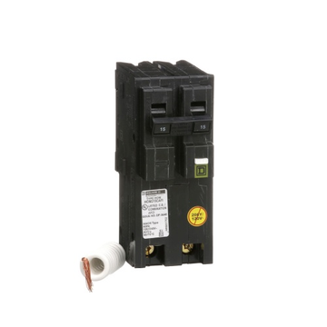 Square D HOM215CAFI Mini circuit breaker, Homeline, 15A, 2 pole, 120 VAC, 10 kA AIR, combo arc fault, pigtail neutral, plug in mount  | Blackhawk Supply