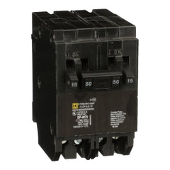 Square D HOMT1515250 Tandem mini circuit breaker, Homeline, 2 x 1 pole at 15A, 1 x 2 pole at 50A, 120/240 VAC, 10 kA AIR, plug in mount  | Blackhawk Supply