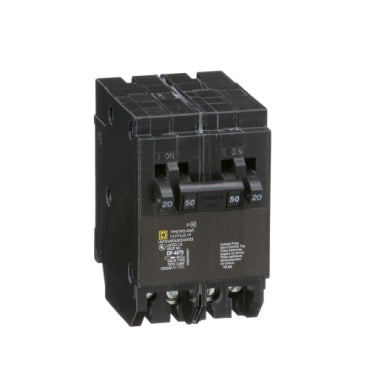 Square D HOMT2020250 Tandem mini circuit breaker, Homeline, 2 x 1 pole at 20A, 1 x 2 pole at 50A, 120/240 VAC, 10 kA AIR, plug in mount  | Blackhawk Supply