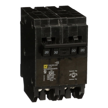 Square D HOMT220230 Quad tandem mini circuit breaker, Homeline, 1 x 2 pole at 20A, 1 x 2 pole at 30A, 120/240 V, 10 kA AIR, plug in mount  | Blackhawk Supply