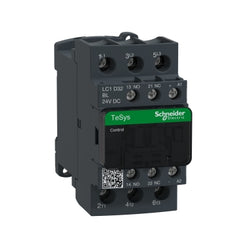 Square D LC1D32BL IEC contactor, TeSys Deca, nonreversing, 32A, 20HP at 480VAC, up to 100kA SCCR, 3 phase, 3 NO, low consumption 24VDC coil  | Blackhawk Supply