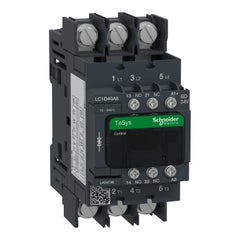 Square D LC1D40A6BD IEC contactor, TeSys Deca, nonreversing, 40A, 30HP at 480VAC, 3 phase, 3 pole, 3 NO, 24VDC coil, open style  | Blackhawk Supply