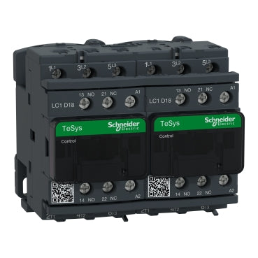 Square D LC2D18G7V IEC contactor, TeSys Deca, reversing, 18A, 10HP at 480VAC, 3 phase, 3 pole, 3 NO, 120VAC 50/60Hz coil, open style  | Blackhawk Supply