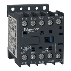Square D LP1K0610BD TeSys K contactor, 3P, AC-3 <= 440 V, 6 A, 1 NO aux, 24 V DC coil  | Blackhawk Supply