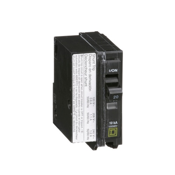 Square D QO1201021 Mini circuit breaker, QO, 20A, 1 pole, 120/240 VAC, 10 kA, plug in mount, AC shunt trip  | Blackhawk Supply