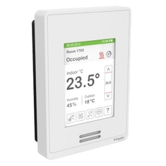 Schneider Electric SER8350A5B11 Line-Voltage Fan Coil Room Controller: BACnet MS/TP, RH sensor & control, PIR motion sensor, White Case/Fascia  | Blackhawk Supply