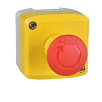 XALK178 | Harmony XALK Complete Control Station, Yellow with 1 Red Mushroom Head Pushbutton, 40mm Turn to Release, 1 NC, NEMA 13/4X | Square D by Schneider Electric