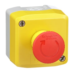 Square D XALK178FH7 Harmony XALK Complete Control Station, Yellow with 1 Red Mushroom Head Pushbutton, 40mm Turn to Release, 2 NC, NEMA 13/4X  | Blackhawk Supply