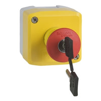 XALK188H7 | Harmony XALK Complete Control Station, Yellow with 1 Red Mushroom Head Pushbutton, 40mm Key Release, 1 NC, NEMA 13/4X | Square D by Schneider Electric