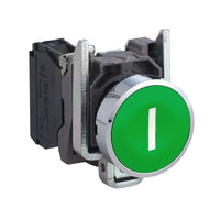 XB4BA3311 | Push button, metal, Harmony XB4, flush, green, 22mm, spring return, marked I, 1NO | Square D by Schneider Electric