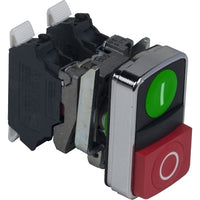 XB4BL734155 | GREEN FLUSH/RED PROJECTING ILLUMINATED DOUBLE-HEADED PUSHBUTTON Dia 22 1NO+1NC | Square D by Schneider Electric