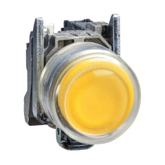 Square D XB4BP51 Yellow projecting complete pushbutton  Dia 22 spring return 1NO   | Blackhawk Supply