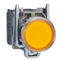 XB4BW35G5 | Illuminated push button, metal, flush, orange, Dia 22, spring return, 110...120 V AC, 1 NO + 1 NC | Square D by Schneider Electric