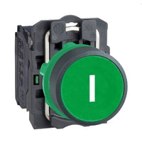XB5AA3311 | Push Button, plastic, flush, green, Dia 22, spring return, marked I, 1 NO | Square D by Schneider Electric