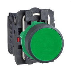 Square D XB5AA35 Green flush complete pushbutton dia22 spring return 1N0+1NC unmarked  | Blackhawk Supply
