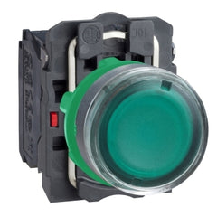 Square D XB5AW33G5 Illuminated push button, plastic, flush, green, Ø22, spring return, 110...120 V AC, 1 NO + 1 NC  | Blackhawk Supply