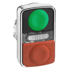 Square D ZB4BW7L3740 Harmony XB4, Illuminated double-headed push button head,metal, Ø22, 1 green fLush + 1 pilot light + 1 red projecting, unmarked  | Blackhawk Supply