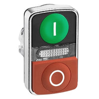 ZB4BW7L3741 | Harmony XB4, Illuminated double-headed push button head, metal, Ø22, marked, 1 green flush I + 1 pilot light + 1 red projecting O | Square D by Schneider Electric