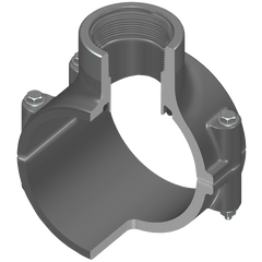 Spears 867-418SR 4X1-1/4 PVC CLAMP SADDLE REINFORCED FEMALE THREAD EPDM ZINC BOLT  | Blackhawk Supply