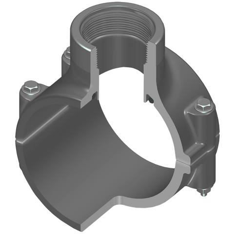 Spears 867S-528SR 6X2 PVC CLAMP SADDLE REINFORCED FEMALE THREAD EPDM SS BOLT  | Blackhawk Supply