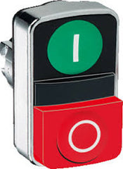 Square D ZB4BL7341 Harmony XB4 Green Flush/Red Projecting Double-Headed Pushbutton, 22mm, with Marking  | Blackhawk Supply