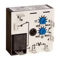 THR-16566-07-36J | Delayed interval (switch trigger) | 12V DC | 10A SPDT | 1.2 - 120 minutes | 0.05 - 5 seconds | Encapsulated | Analog | Macromatic