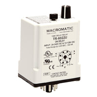 TR-6092U | Flasher On 1st | 12-125V DC 24-240VAC | 10 amp DPDT | 50ms-100 Hrs | Plug-in | Macromatic