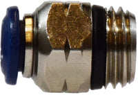 20047N | 1/8 X 10-32 (P-I X MIP N-PLTD ADP), Brass Fittings, Nickel Plated Push In Fittings, Male Connector | Midland Metal Mfg.