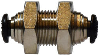 20735N | 8MM P-I BULKHEAD UNION N-PLTD, Brass Fittings, Nickel Plated Push In Fittings, METRIC BULKHEAD | Midland Metal Mfg.