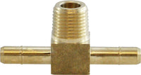 21193 | 1/4 X 1/4 X 1/8 M BR TEE, Brass Fittings, Single and Double Barb, Male Branch Tee | Midland Metal Mfg.