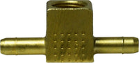 21207 | 1/4 X 1/4 X 1/8 F BR TEE, Brass Fittings, Single and Double Barb, Female Branch Tee | Midland Metal Mfg.