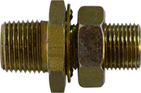 28324 | 1/2 X 1-14 X 3/8 BRASS BULKHEAD, Brass Fittings, Bulkhead/Anchor/Frame Couplings, 1/2 MIP Steel Bulkhead | Midland Metal Mfg.