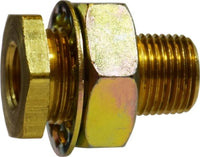 28346 | 3/8 X 1-14 X 1/2 BRASS BULKHEAD, Brass Fittings, Bulkhead/Anchor/Frame Couplings, Bulkhead Fitting FIP x FIP | Midland Metal Mfg.