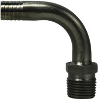 34611 | 3/8 SS BARB X 1/4 MIP ELBOW, Brass Fittings, BEVERAGE FITTINGS, NPT ELBOWS AND TEES | Midland Metal Mfg.