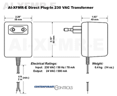 Contemporary Controls AI-XFMR-E WALL-MOUNT TRANSFORMER 220VAC  | Blackhawk Supply