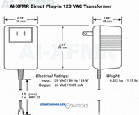 AI-XFMR | WALL-MOUNT TRANSFORMER 120VAC (nom) | Contemporary Controls