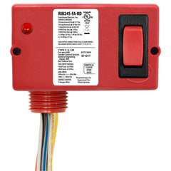 Functional Devices RIB24S-FA-RD Enclosed Relay, 10A, SPST W/override sw, Polarized 24Vdc, 24Vac Red Hsg  | Blackhawk Supply