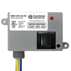 Functional Devices RIBH1SM-250-NC Enclosed Relay 10Amp SPST-NC + Override + Monitor 10-30Vac/dc/208-277Vac  | Blackhawk Supply