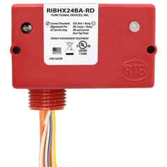 Functional Devices RIBHX24BA-RD Enclosed Relay 20Amp SPST 24Vac/dc Internal Adjustable AC Sensor Red Housing  | Blackhawk Supply