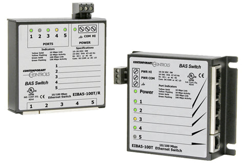 Contemporary Controls EIBA5-100T/R 5-Port 10/100Mbps DIN-rail Mount BAS Switch  | Blackhawk Supply